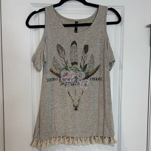 Boho Gray Fringe Hem Tank Top